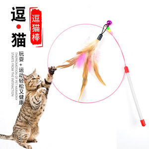 Vente directe d'usine de jouets pour chat en fil d'acier de 100 cm de long, un jouet interactif pour chat avec plumes. - Product Image 1