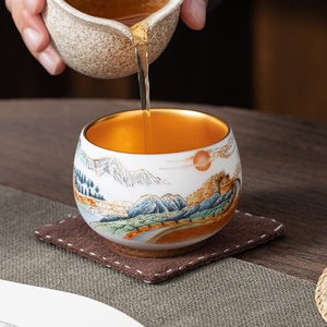 Juego <span class=keywords><strong>de</strong></span> Té Kung Fu Grande Dorado Hecho a Mano, Estilo Chino, Taza <span class=keywords><strong>de</strong></span> Cien Bendiciones con <span class=keywords><strong>Sutra</strong></span> del Corazón - Product Image 2