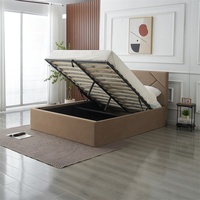 Lit de rangement moderne avec vérin à gaz réglable, tête de lit capitonnée en velours, style minimaliste, personnalisable – Nouveauté