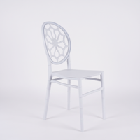 Chaise de jardin commerciale empilable en plastique PP, capacité 150 kg, dossier flocon de neige, finition mate, idéale pour hôtels, restaurants, villas et mariages