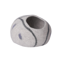 Lit-caverne de luxe en feutre de laine mérinos pour animaux de compagnie, adorable, tendance, écologique, gris rayé, pour chats, amovible, lavable, idéal pour les voyages