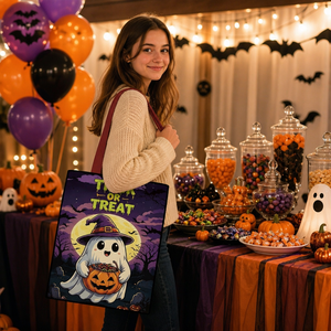 Sac fourre-tout en toile personnalisé, nouveau sac fourre-tout promotionnel avec logo Halloween, sacs fourre-tout en toile de différentes couleurs - Product Image 3