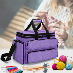 Sac de rangement portable pour fil à tricoter et crochet avec double couvercle supérieur et trous pour aiguilles à tricoter (jusqu'à 14 pouces) - Product Image 6