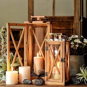 Farol de Madera con Paneles de Vidrio, Decorativo, Estilo Rústico, para Hogar, Bodas, Patio, Mesa y Decoración Colgante - Product Image 4