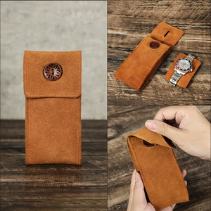 Étui de montre rétro fait main en cuir de vachette pleine fleur, pochette souple en nubuck pour organiser une montre, sac de voyage portable pour une seule montre ou bijoux - Product Image 2