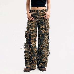 라르수르 맞춤 제작 트윌 카모플라주 프린트 카고 팬츠 스트레이트 멀티 포켓 하이웨이스트 카모 데님 팬츠 여성용 - Product Image 1