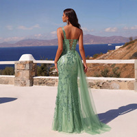 Robe de soirée élégante pour femme 2026, asymétrique, verte, à sequins, avec fente haute, en maille brodée, moulante, longue, pour soirée formelle