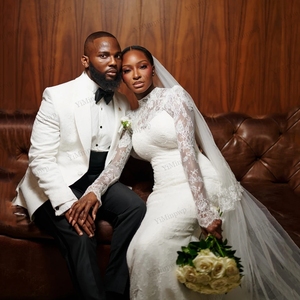 Robes de mariée en dentelle pour mariée africaine 2026, manches longues, style sirène, pour mariage civil, Vestido De Novia Con Mangas, robes de mariée personnalisées - Product Image 5