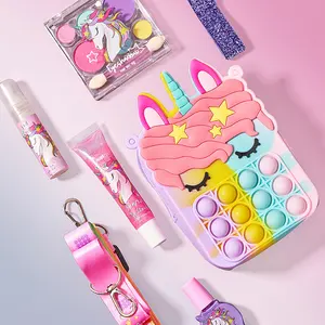 Justgirl-juegos de cosméticos para niños y niñas adolescentes, bolsa de maquillaje personalizada, kit de unicornio, conjuntos de maquillaje para adolescentes