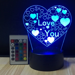 Lampada 3D illusione luce notturna I Love U <span class=keywords><strong>cuore</strong></span> 7 colori che cambiano lampada decorativa da scrivania - Product Image 3