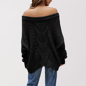 Pull en tricot ample à épaules dénudées pour femme, manches longues, couleur unie, pull-over, automne-hiver, grandes tailles, pulls tendance - Product Image 3
