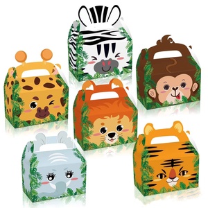 Cajas de Regalo de Papel con Diseño de Animales de la Selva, 12 Piezas, Cajas de Papel para Pasteles con Diseño de Doble Cara para Regalos de Fiesta de Animales de Peluche, Safari - Product Image 1