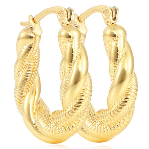 Pendientes de Aro Trenzados de Acero Inoxidable Dorado en Forma de U, Joyería de Moda 19041 - Product Image 1