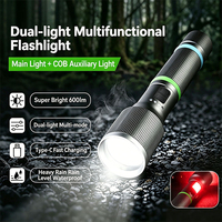 Lampe de poche LED à zoom en alliage d'aluminium, 1000+ lumens, chargement USB-C, étanche, mise au point réglable, portée du faisceau 1000M+, CRI 95