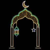 Halbmondförmige PVC-Girlanden-Hängelaterne mit Sternen und goldenen Quasten, Moschee-Bogen-Ramadan-Motivleuchte für Straßenlaternen IP65