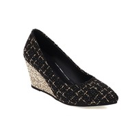 Classiche Scarpe da Donna Slip-on con Zeppa in Tessuto Tweed, Tacco a Zeppa, Comode, Punta Affusolata, per Matrimoni, Feste e Uso Quotidiano, Fornitura all'Ingrosso