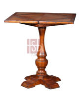 Old World Flip-Top Quadratischer Bartisch mit Parkett-Einlage, gedrehtem Sockel und gekreuzten Beinen, Distressed-Holz-Finish