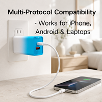 Chargeur GaN 65W à charge rapide, chargeur multi-ports à couleur dégradée, chargeur portable USB-A+C PD 30W, adaptateur secteur à charge rapide