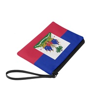 Dompet Koin Persegi Panjang Warna Campuran Fashion Kanvas Cetak Bendera Haiti Dompet Mini Ritsleting Portabel untuk Perjalanan Wanita