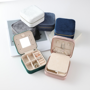Custom Logo Velvet Jewelry <b>Box</b> Organizer Earring <b>Ring</b> Necklace Bangle Portable Jewellery Travel Case with Mirror - Product Image 2