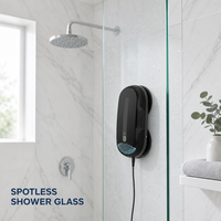 Robot de nettoyage de vitres électrique au design moderne, réservoir d'eau de 85 ml, nettoyage des bords pour grandes surfaces vitrées, noir mat, usage domestique