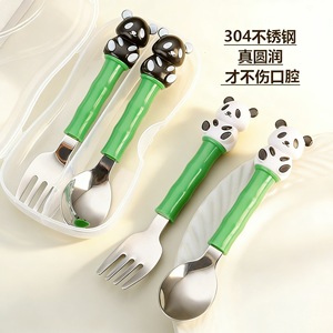Cute Panda Bamboo Handle 304 Stainless Steel Spoon Fork <b>Set</b> For Kids Eating Utensils - Product Image 4