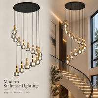 Lustre d'escalier moderne de luxe pour villa, escalier duplex, hall d'hôtel, foyer de luxe, éclat chaleureux, design élégant, intérieur