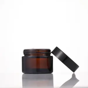 Empty Amber Lotion Cream Body Buttet Glass Jar With Lid For 4 8 Oz Cosmetic Packaging Container