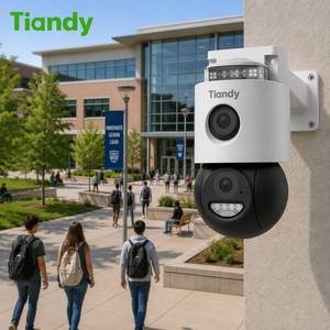 Caméra WiFi Tiandy double 4MP avec audio bidirectionnel, détection de mouvement cloud CMOS, vision nocturne couleur et lumière stroboscopique d'avertissement pour la maison - Product Image 3