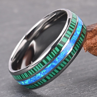Bijoux de luxe 8mm vert Malachite véritable opale incrustation argent carbure de tungstène anneau pour hommes femmes mode fiançailles bande de mariage