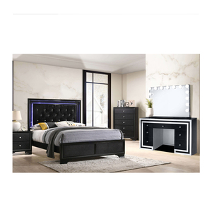 Juego de Muebles de Dormitorio Contemporáneo King-Size, Cama Suave de Madera Maciza con Espejo para Parejas, Uso Doméstico - Product Image 5
