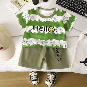 Set Estivo per Bambini e Bambine: T-Shirt a Maniche Corte e Pantaloncini in Puro Cotone con Motivi Animali/Cartoni Animati/Righe - Product Image 2