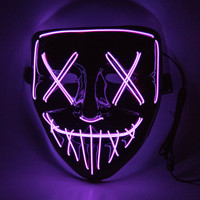 Masques de fête d'Halloween à LED avec fil EL, alimentés par piles, pour extérieur, motif grimace d'horreur, Vendetta sanglante, anonymes, pleine face, pour adulte