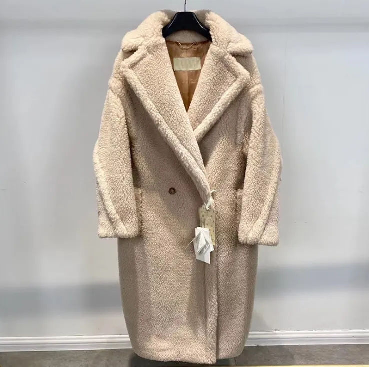 2021 kış vanilya renk kürk ceket kadınlar sıcak oyuncak ceket alpaka yünü ceket yumuşak kürk ceket kadın palto