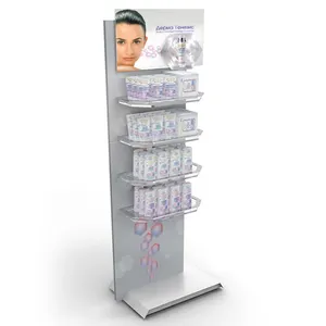 Nieuw Ontwerp Aanpasbare Vloer Staande Make-Up Display Rack Acryl Cosmetische Display Stand Rack Voor Cosmetische Winkel