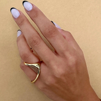 Bague double asymétrique en métal style punk, ligne irrégulière, ajustable, design sculptural