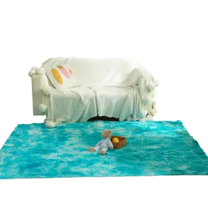 타이 다이 블루 직사각형 럭셔리 샤그 지역 러그 염색 플러시 퍼지 모피 카펫 어린이 방 침실