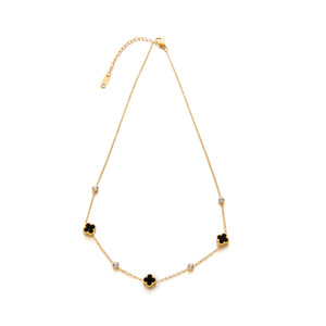 สร้อยคอสแตนเลสสตีลสีดำรูปใบโคลเวอร์สี่แฉกประดับเพชรซิร์คอน ปี 2026 ของขวัญวันเกิดหรือของขวัญแต่งงานสำหรับสาวๆ ที่โชคดีและทันสมัย - Product Image 5