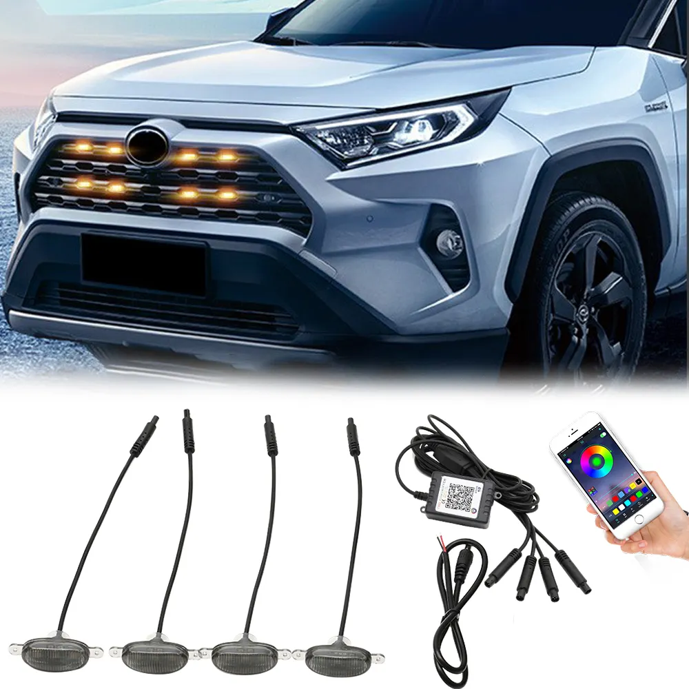 Đèn Lưới Tản Nhiệt Phía Trước Led Khói Ô Tô Ứng Dụng RGB 4 Cái/bộ Thông Dụng Cho Ford Raptor F150 Đèn Sương Mù Offroad Phụ Kiện Chiếu Sáng DRL