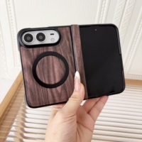 Étui de téléphone magnétique en bois de noyer foncé de luxe avec support de fixation pour voiture pour iPhone Duo, coque de protection professionnelle