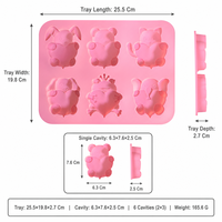 Moule en silicone à 6 cavités pour savon, motifs animaux mignons (ours, chat, lapin) et cœur, qualité alimentaire, démoulage facile, pour bougies DIY faites à la main, cadeau