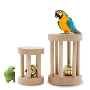 Natural Wood Bird Standing Training Toy Bird Cage Toys Wooden Bird Toys