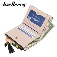 Baellerry dompet pendek wanita, gesper koin Multi kartu ritsleting rumbai Saffiano