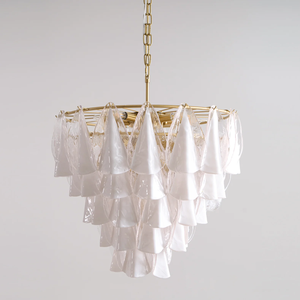 Lampadario italiano Vintage in vetro bianco Murano - Product Image 1