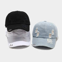 Casquette de baseball vintage en jean délavé à profil bas, 6 panneaux, avec boucle métallique vieillie et anneaux métalliques sur la visière