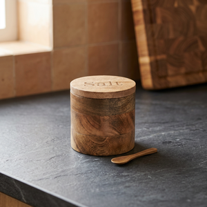 Handmade Mango Wood Wooden Salt Box with Lid and Wooden Spoon Rustic <b>Kitchen</b> <b>Storage</b> <b>Container</b> for Spices Salt and Seasoning - Product Image 3