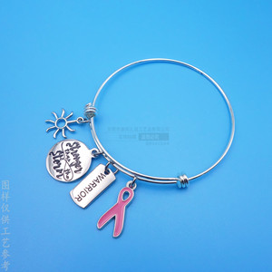 กำไลข้อมือโลหะผสมสังกะสีแบบกำหนดเอง สีเงินสดใส ปรับขนาดได้ พร้อมริบบิ้นสีชมพู ป้ายนักรบ ของขวัญเครื่องประดับ - Product Image 1