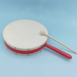 Wholesale Sheepskin Drumhead Wooden Hand Held Hand <b>Drum</b> With Red Handle And Wood Mallet Orff Percussion Instrument For Kids - Product Image 4