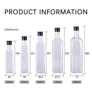 Bouteille en plastique PET ronde ou carrée de 100 ml, 150 ml, 200 ml, 500 ml, 750 ml, 1 L pour huile d'olive, sauce soja, vinaigre, distributeur d'huile - Product Image 2