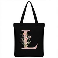 Cadeaux de diplôme personnalisés pour femmes, sacs fourre-tout en toile avec initiale L, doublure en polyester (noir)